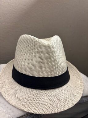 Classic White Straw Fedora with Black Band - Men’s Accessory